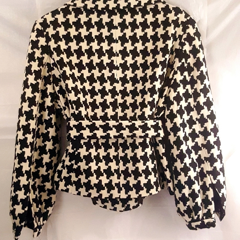 Chadwick's Women Sz 14P Jacket Blazer Bomber Office Houndstooth Belt Button Cuff - Picture 3 of 9